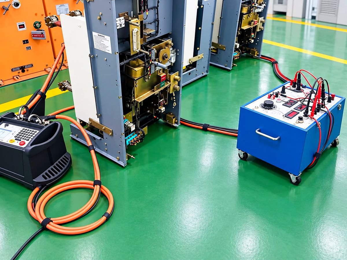High voltage test set connected to switchgear